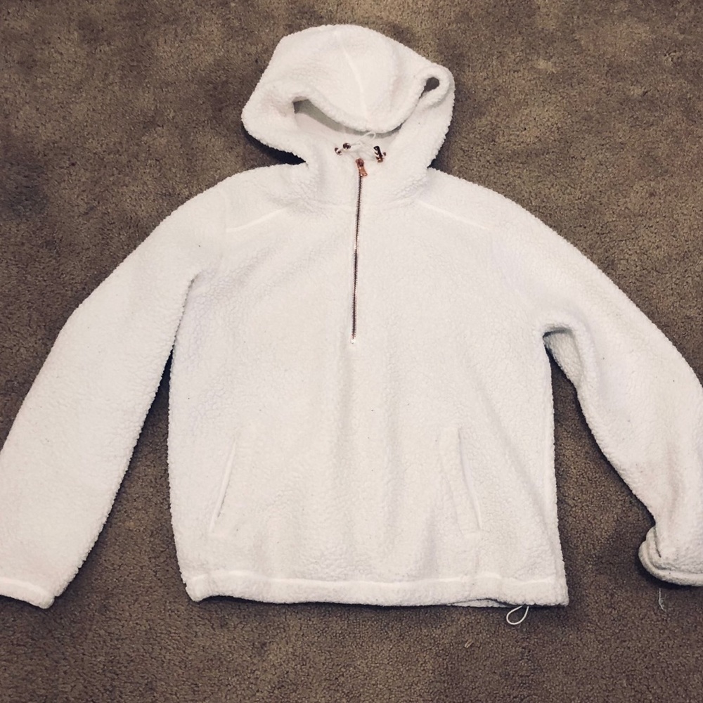 white sherpa zip up hoodie